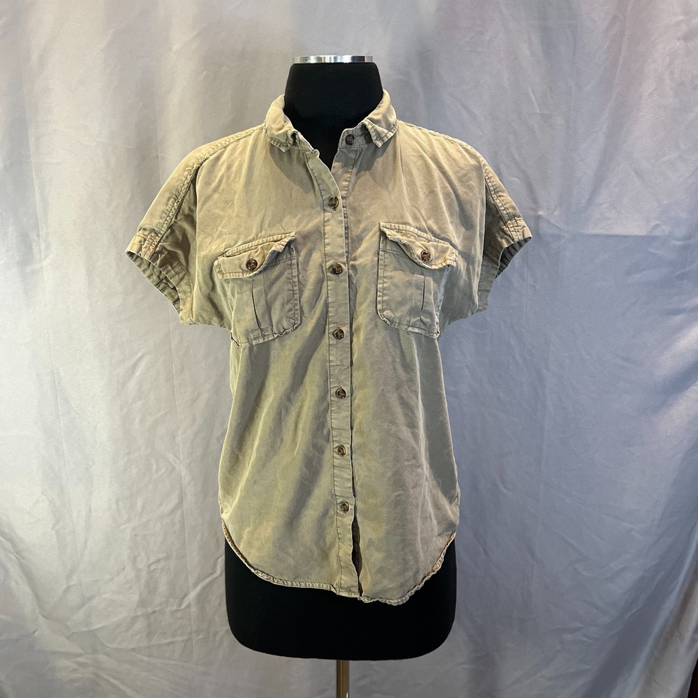 Marine Layer Utility Shirt Womens XS Olive Green Dual Flap Pockets Cap Sleeve